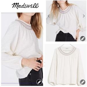 Madewell Superlight Jacquard Embroidered Smocked Top Size XS Cream #7218Z